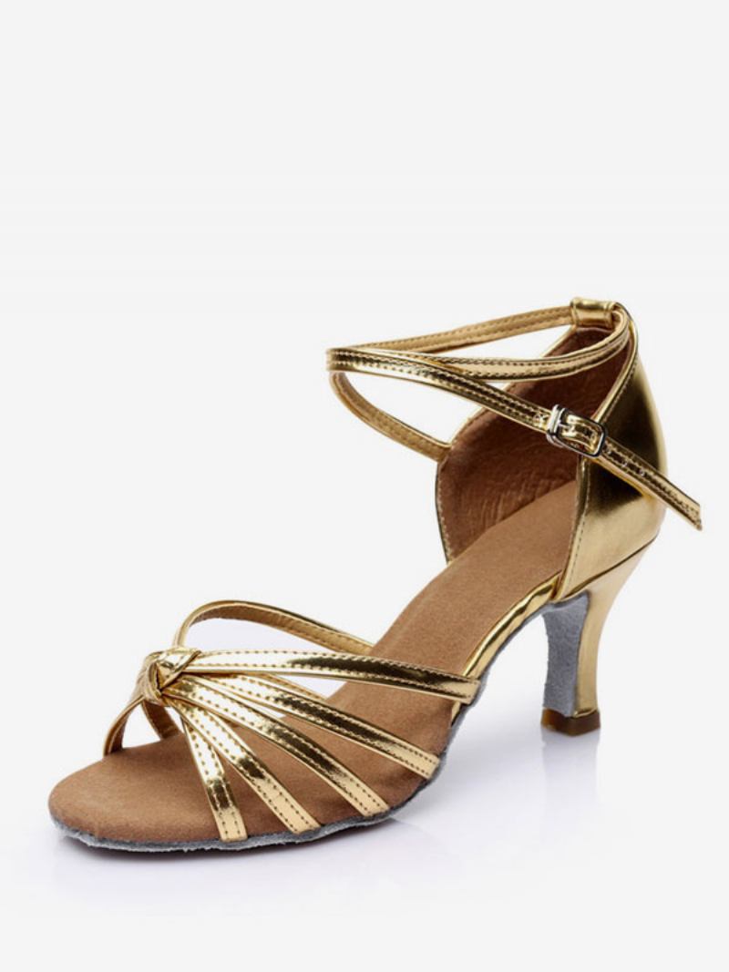 Sapatos Dança Latina Femininos Seda E Cetim Nude Peep Toe - Dourado