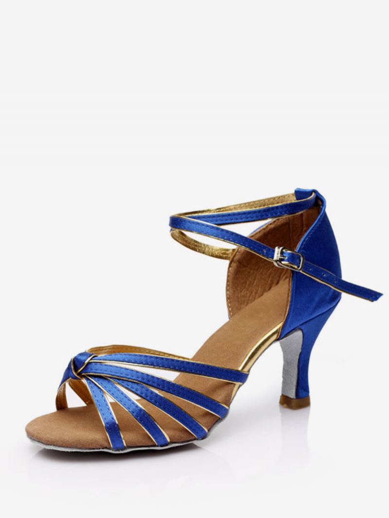 Sapatos Dança Latina Femininos Seda E Cetim Nude Peep Toe - Azul