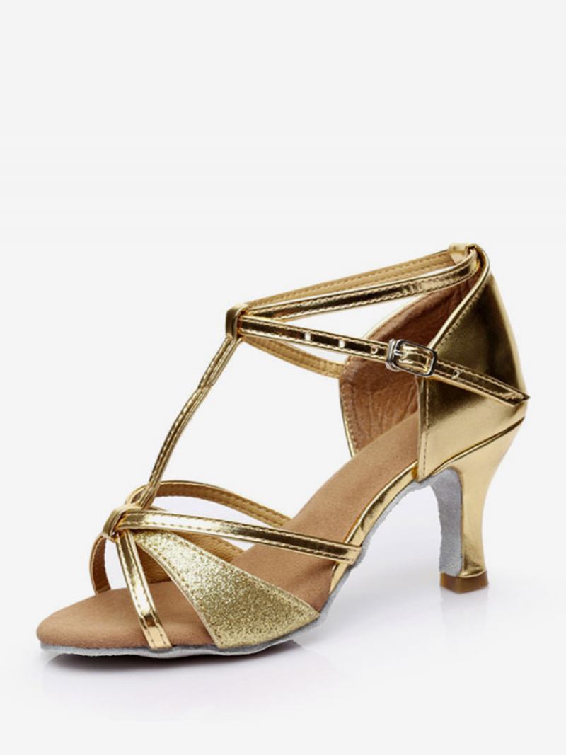 Sapatos Dança Latina Femininos Seda E Cetim Prata Peep Toe - Dourado