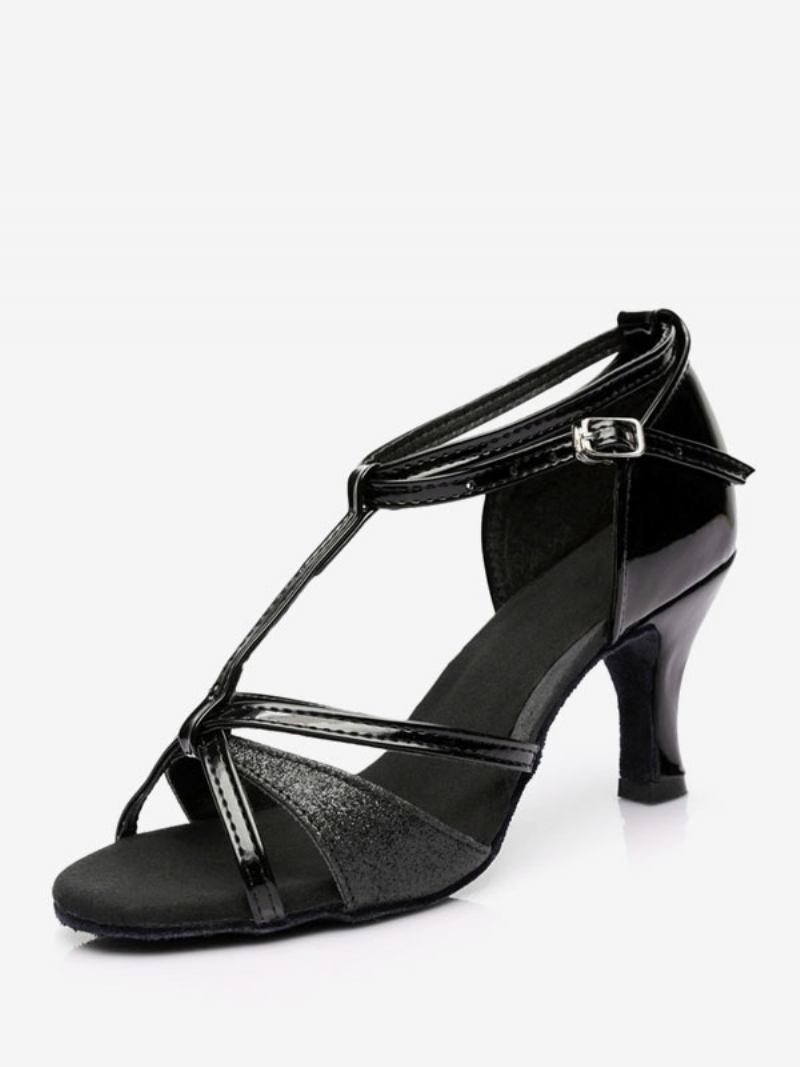 Sapatos Dança Latina Femininos Seda E Cetim Prata Peep Toe - Preto