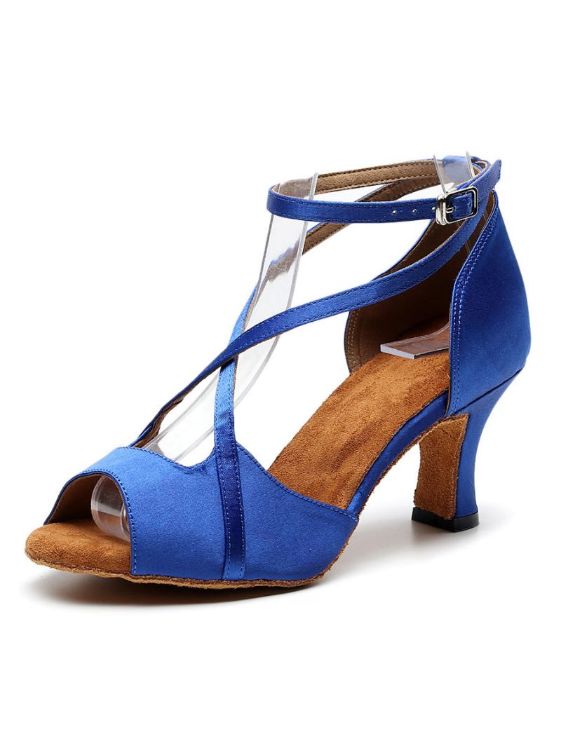 Sapatos Dança Latina Femininos Vermelhos Peep Toe Cruzados Salão - Azul