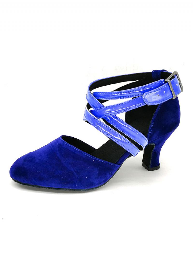 Sapatos Dança Latina Preto Dedo Do Pé Redondo Criss Cross Salão Para Mulher - Azul