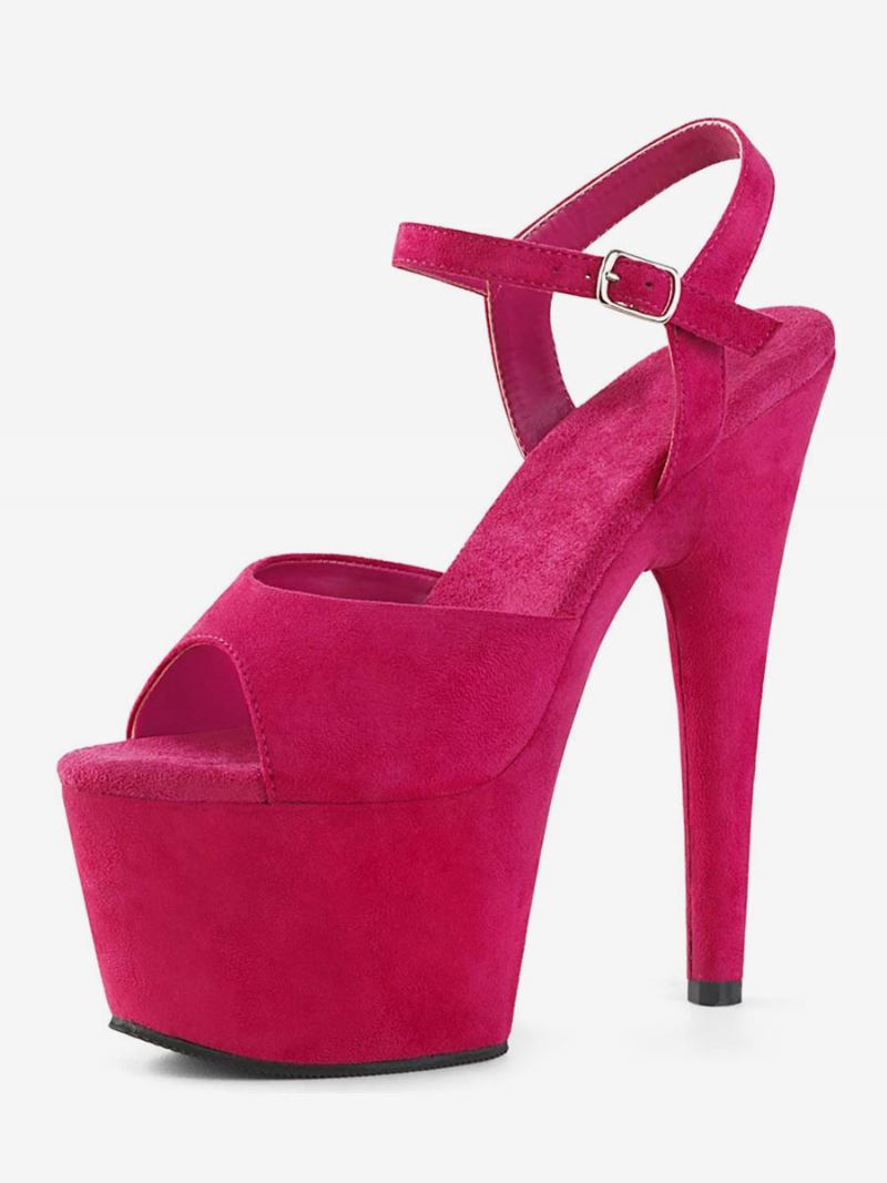 Sapatos Dança Pólo Feminino Sandálias Sexy Couro Preto Peep Toe Monge Cinta Stripper - Rosa