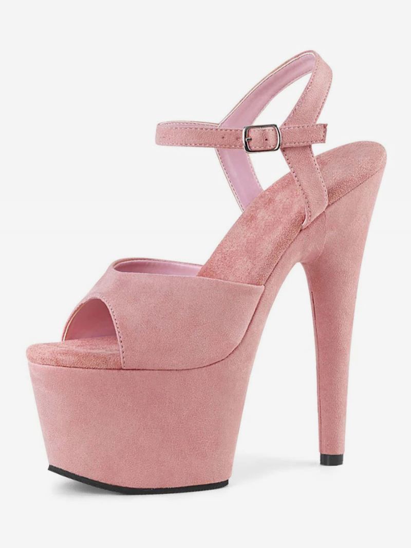 Sapatos Dança Pólo Feminino Sandálias Sexy Couro Preto Peep Toe Monge Cinta Stripper - Rosa