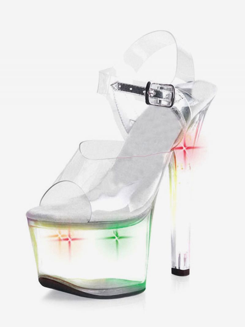 Sapatos Dança Poste Feminino Transparente Sexy Plataforma Salto Agulha Sandálias Stripper Com Luz Led