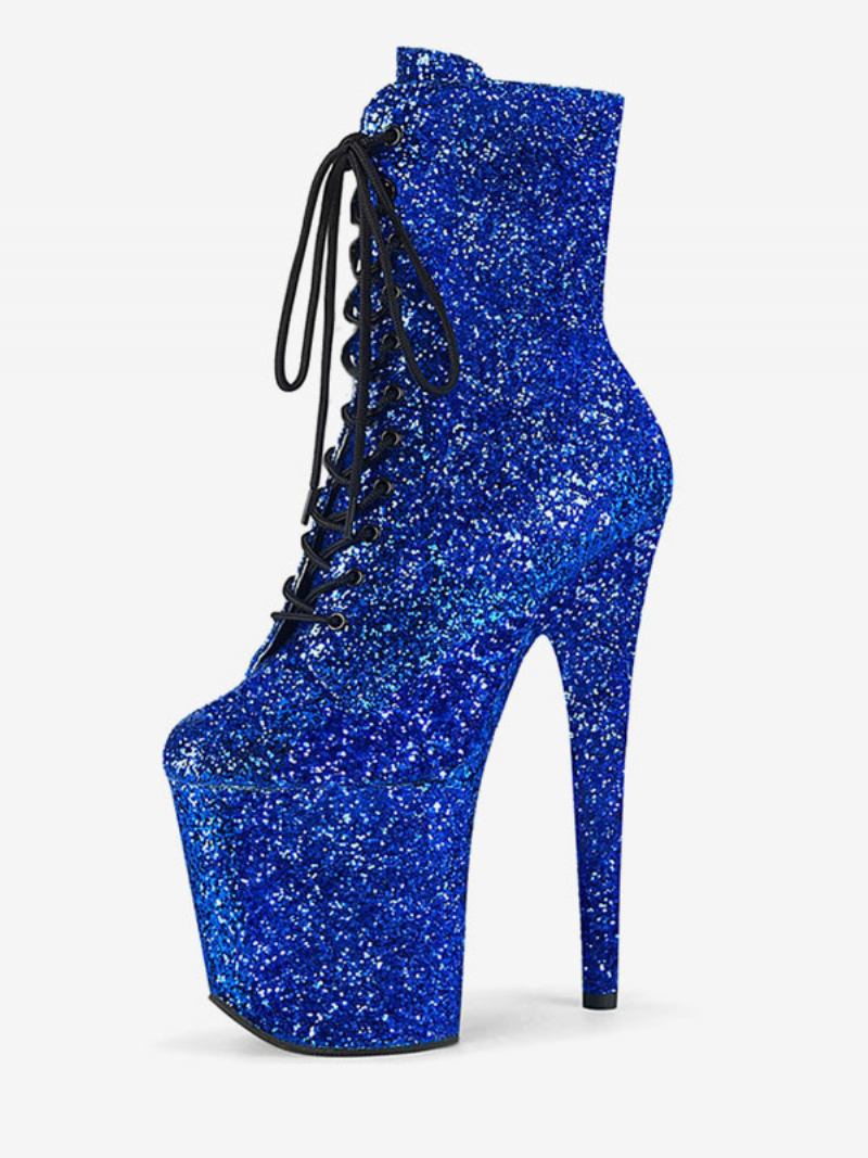 Sapatos Dança Poste Femininos Com Glitter E Salto Agulha Botas Tornozelo Plataforma 4 Polegadas - Azul