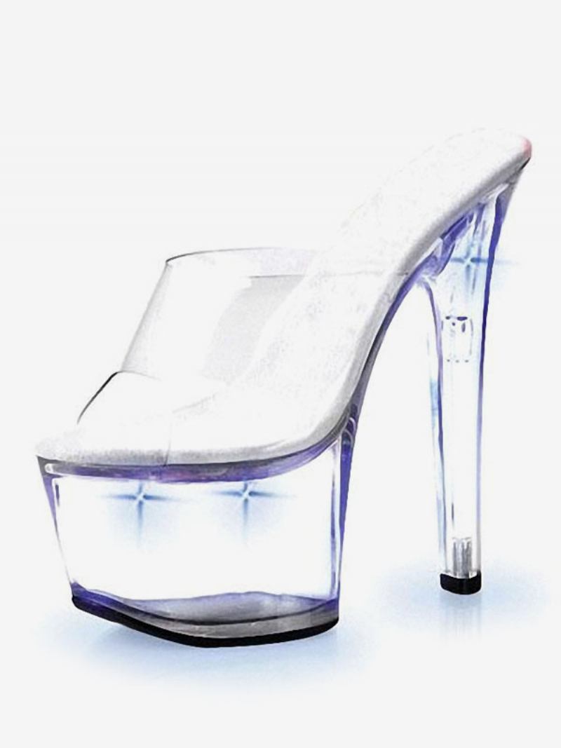 Sapatos Dança Poste Femininos Com Led Transparente E Salto Mule Exótico Stripper - Azul