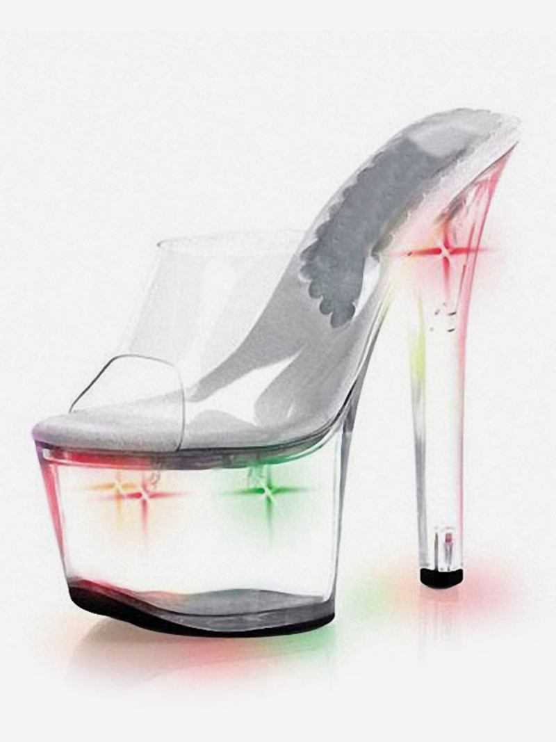 Sapatos Dança Poste Femininos Com Led Transparente E Salto Mule Exótico Stripper - Ombre