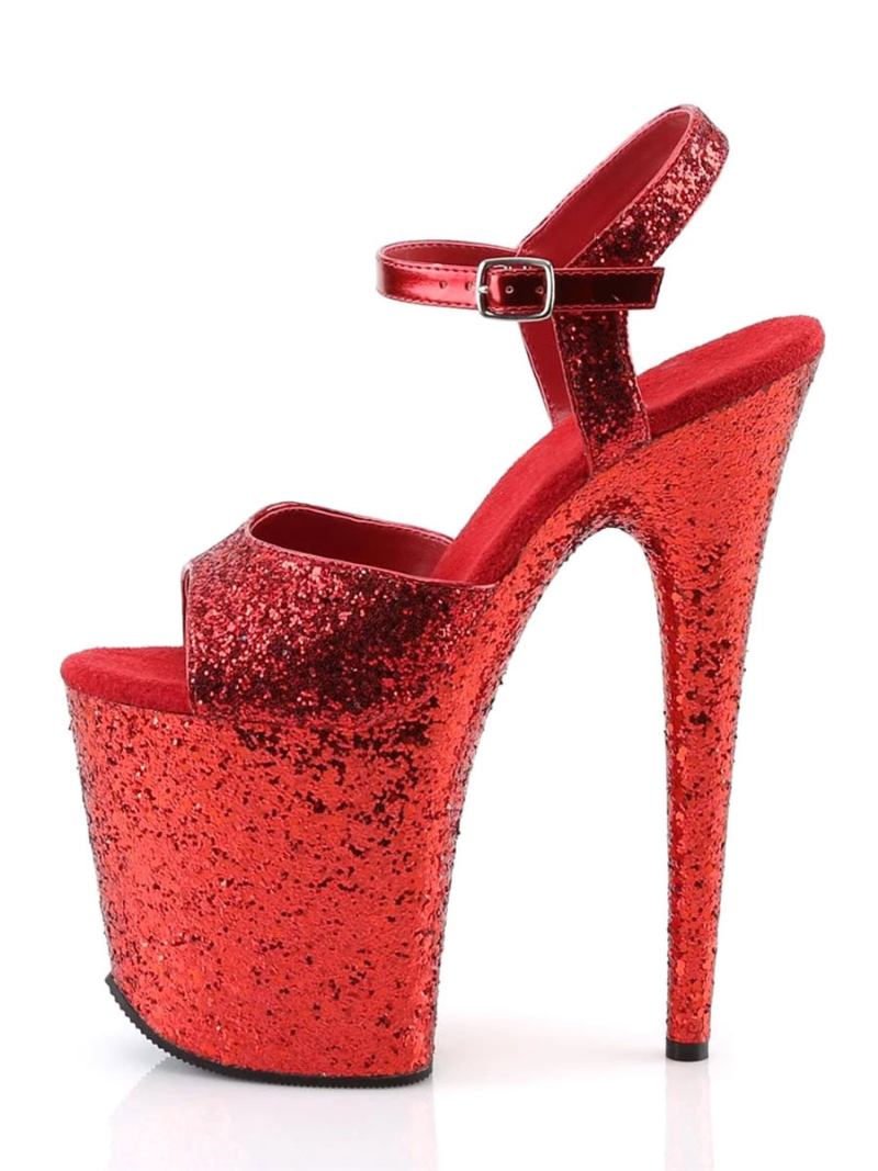 Sapatos Dança Poste Sandálias Sexy Para Mulheres Couro Avelã Peep Toe Stiletto Stripper - Vermelho