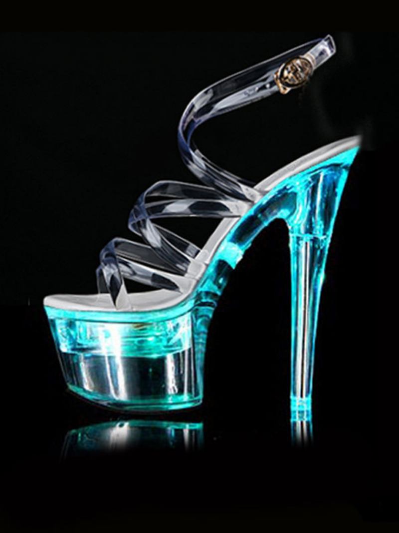 Sapatos Dança Poste Sandálias Sexy Para Mulheres Ombre Pvc Superior Dedo Do Pé Aberto Salto Cônico Céu Alto Tornozelo Cinta Saltos Stripper - Aqua