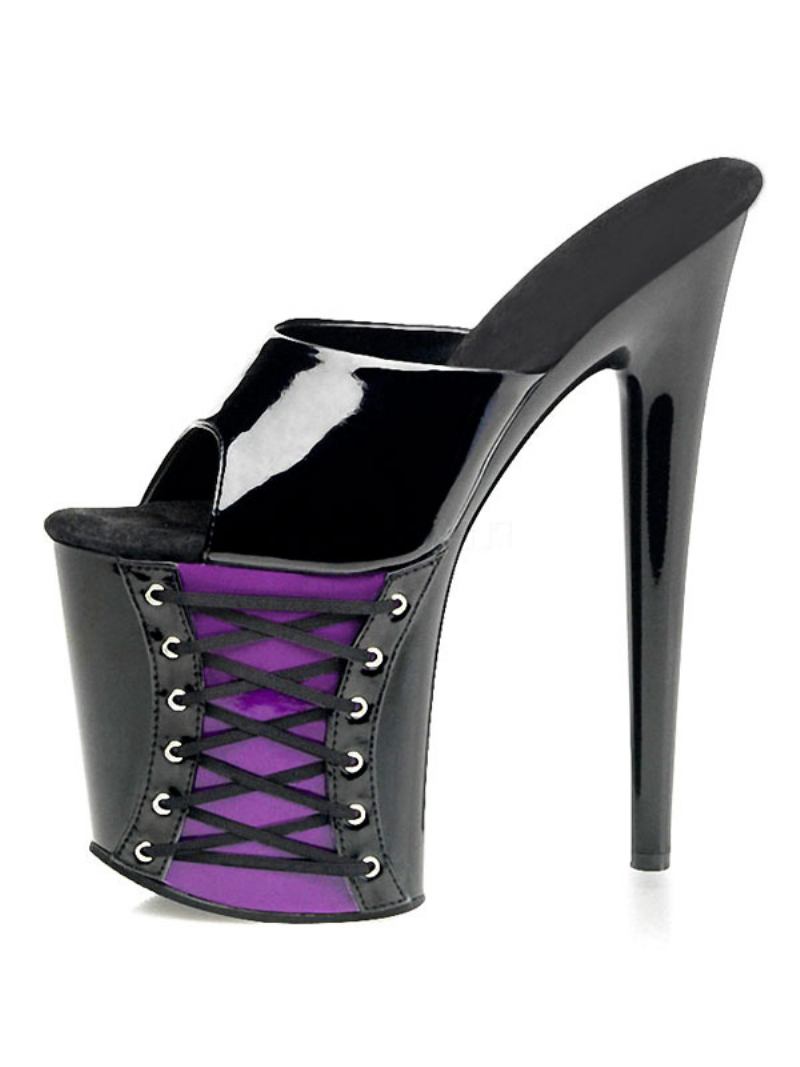 Sapatos Dança Poste Sandálias Sexy Para Mulheres Vermelho Pvc Superior Dedo Do Pé Aberto Salto Stiletto Céu Alto Mules Stripper - Roxo