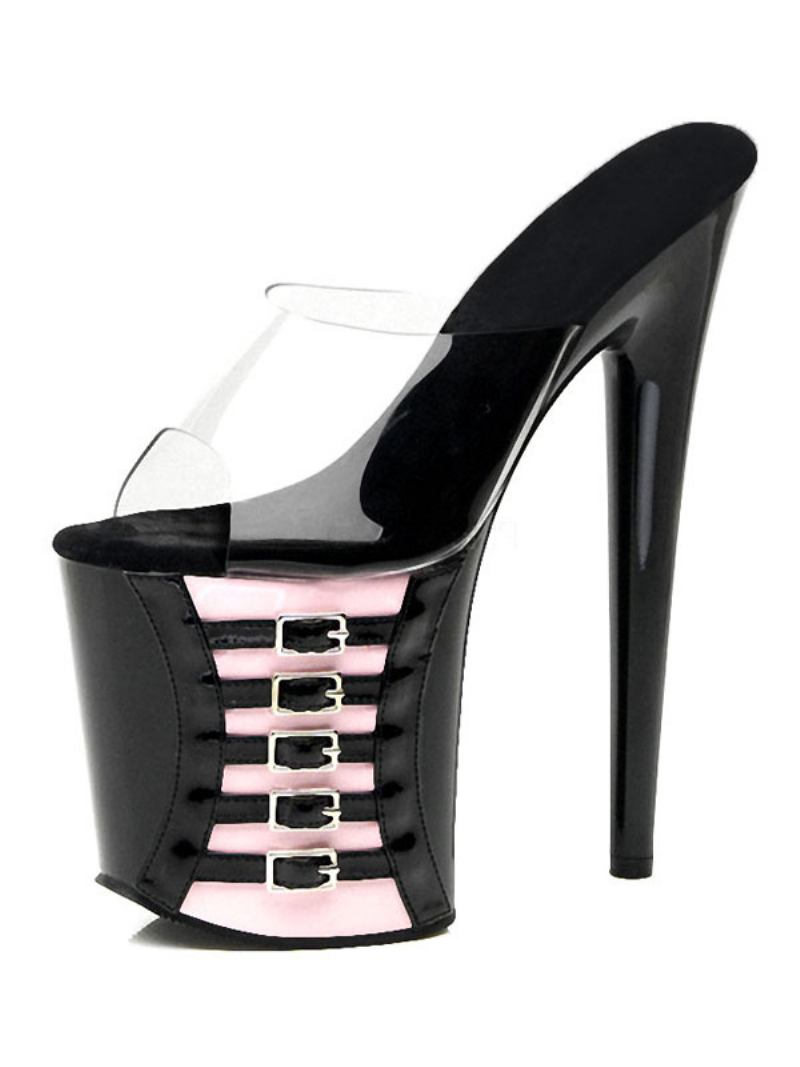 Sapatos Dança Poste Sandálias Sexy Para Mulheres Vermelho Pvc Superior Dedo Do Pé Aberto Salto Stiletto Céu Alto Mules Stripper - Rosa