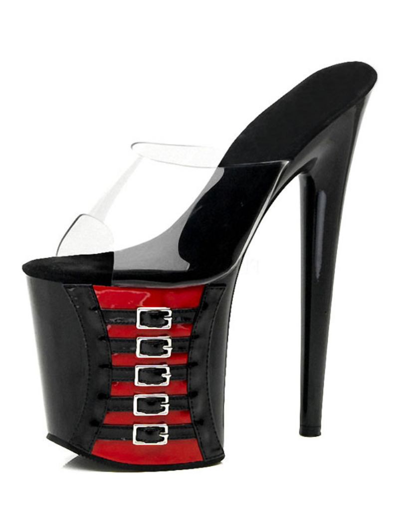 Sapatos Dança Poste Sandálias Sexy Para Mulheres Vermelho Pvc Superior Dedo Do Pé Aberto Salto Stiletto Céu Alto Mules Stripper - Ture Vermelho