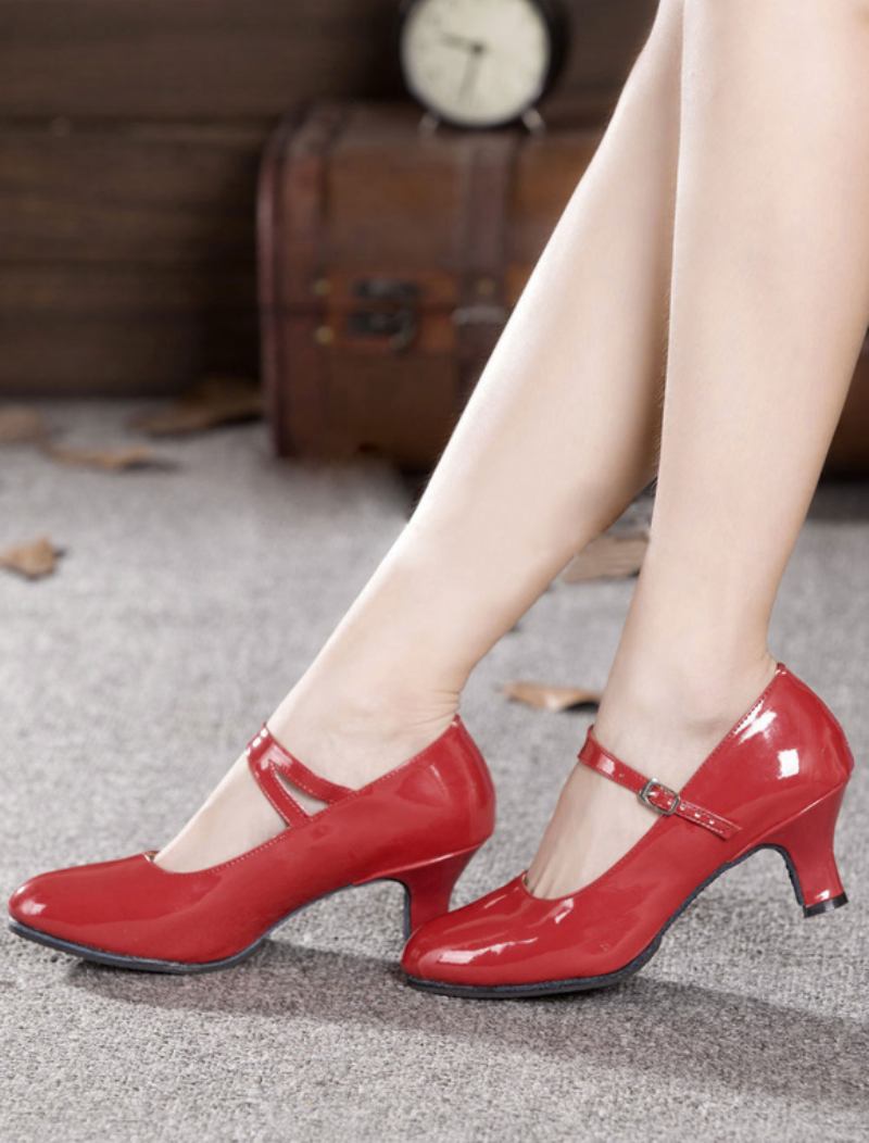 Sapatos Dança Pretos Femininos Salão Dedo Redondo Latina - Vermelho