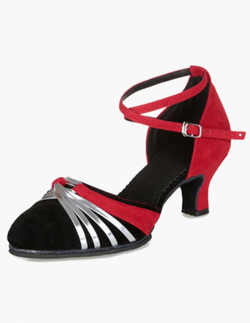 Sapatos Dança Salão Femininos Camurça Latina Preto Criss Cross - Vermelho