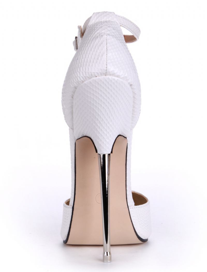 Sapatos Femininos Couro Branco Com Bico Fino E Tira No Tornozelo Sexy - Branco