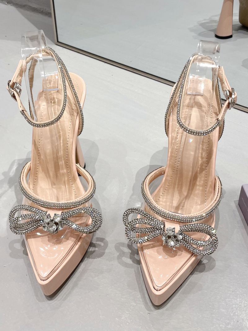 Sapatos Femininos Salto Alto Para Festa Bico Fino Prateado Strass Baile - Amarelo Claro