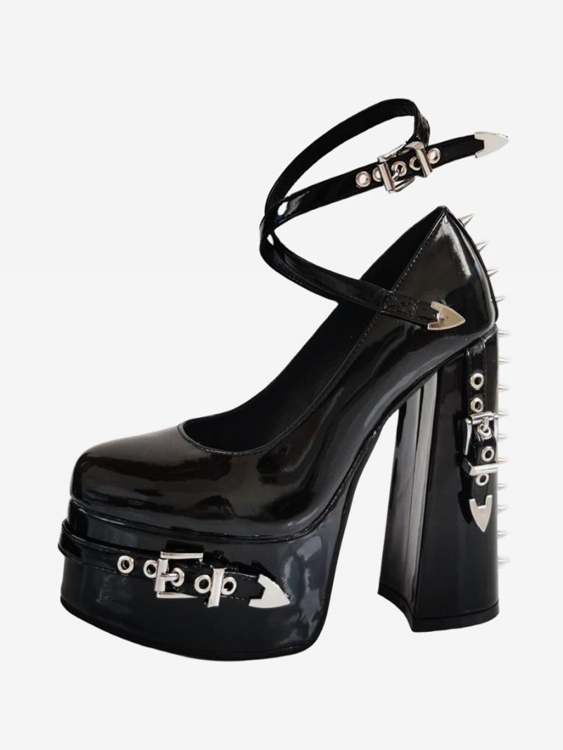 Sapatos Femininos Sexy Salto Alto Com Detalhe Metal Preto Lpunk - Preto