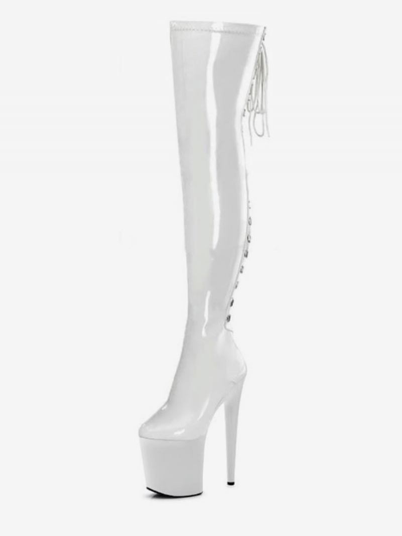 Sapatos Pole Dance Femininos Sexy Botas Salto Alto Plataforma Stiletto Céu Preto - Branco