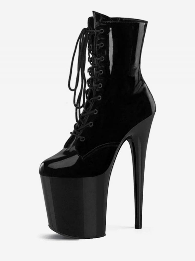 Sapatos Pole Dance Femininos Sexy Botas Tornozelo Rendas Plataforma Salto Agulha - Preto