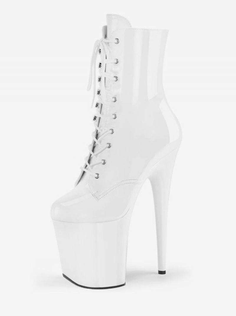 Sapatos Pole Dance Femininos Sexy Botas Tornozelo Rendas Plataforma Salto Agulha - Branco