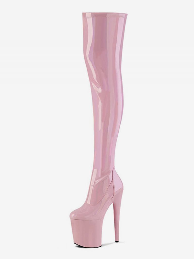 Sapatos Pole Dance Femininos Sexy Plataforma Salto Agulha Coxa Botas Altas - Rosa