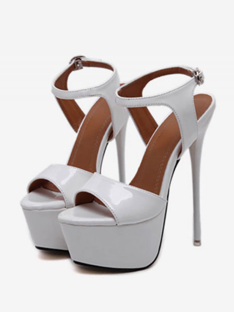 Sapatos Sexy Vermelhos Salto Agulha Peep Toe Sandálias Plataforma Para Mulheres - Branco