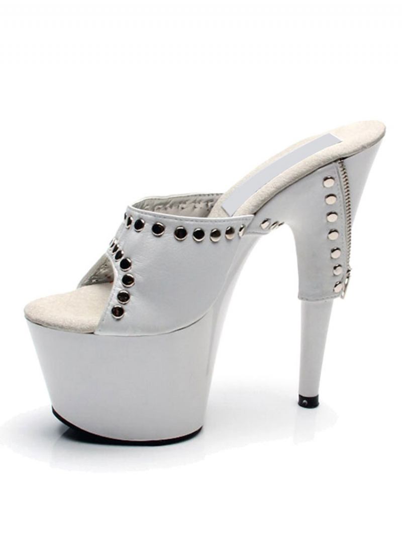 Sapatos Sexy Vermelhos Salto Alto Plataforma Feminina Peep Toe Rebites Sandálias Estilingues - Branco