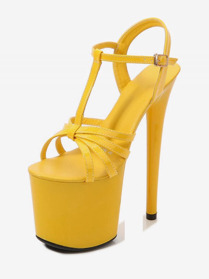 Sapatos Stripper Salto Alto Feminino Plataforma Agulha Dança - Amarelo