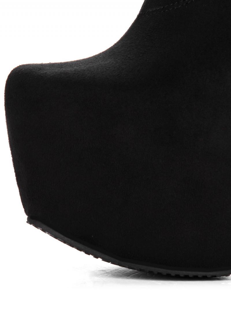 Sobre Botas Joelho Mulheres Sexy Sapatos Plataforma Preta Estiramento Stiletto - Preto