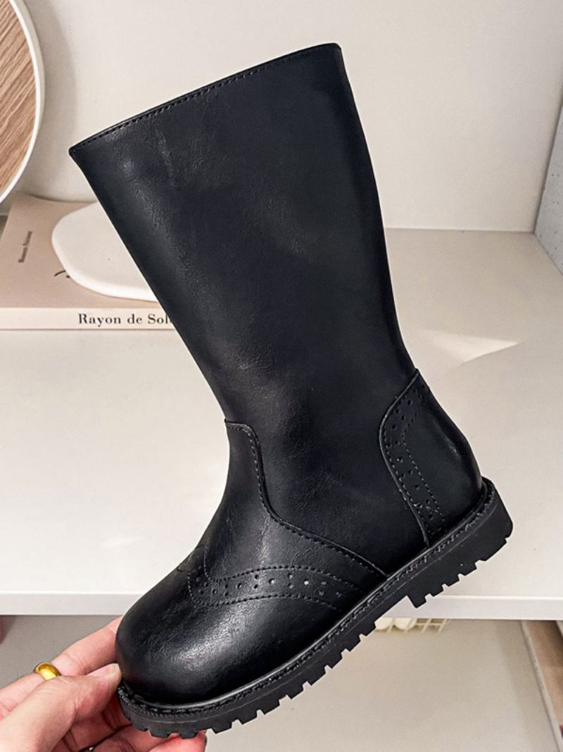 Botas Femininas Marrons Com Bico Redondo E Zíper - Preto