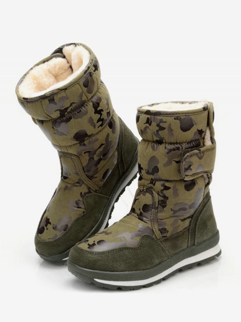 Botas Inverno Unissex Para Crianças Neve Quentes Com Bico Redondo - Verde Hunter