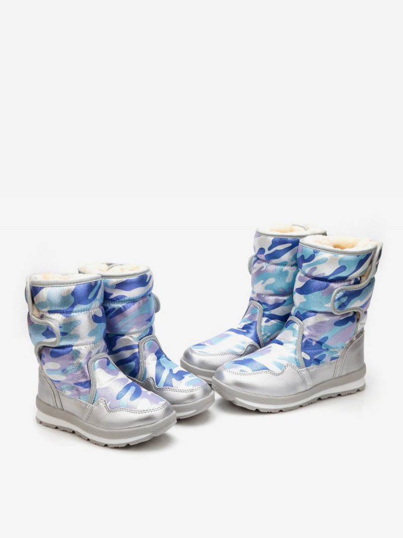 Botas Inverno Unissex Para Crianças Neve Quentes Com Bico Redondo - Azul