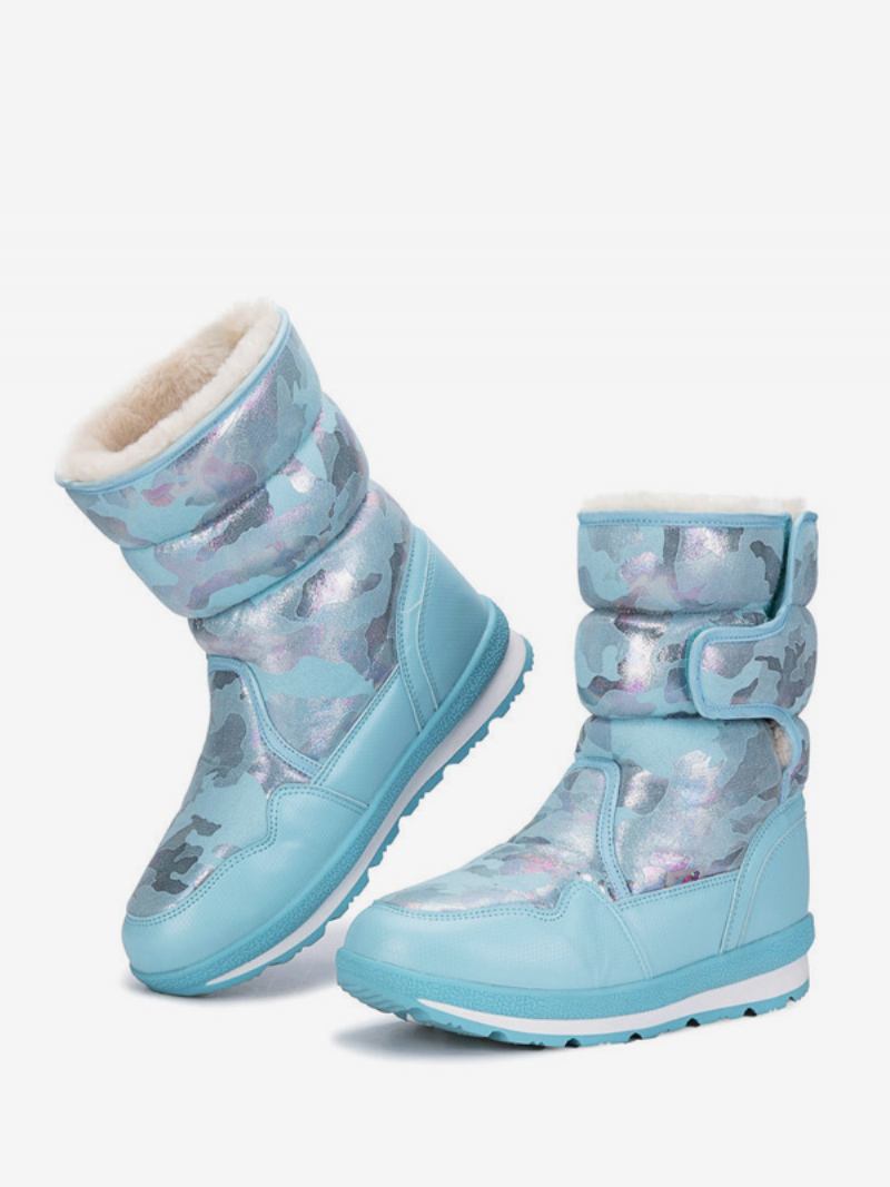 Botas Inverno Unissex Para Crianças Neve Quentes Com Bico Redondo - Azul Céu Claro