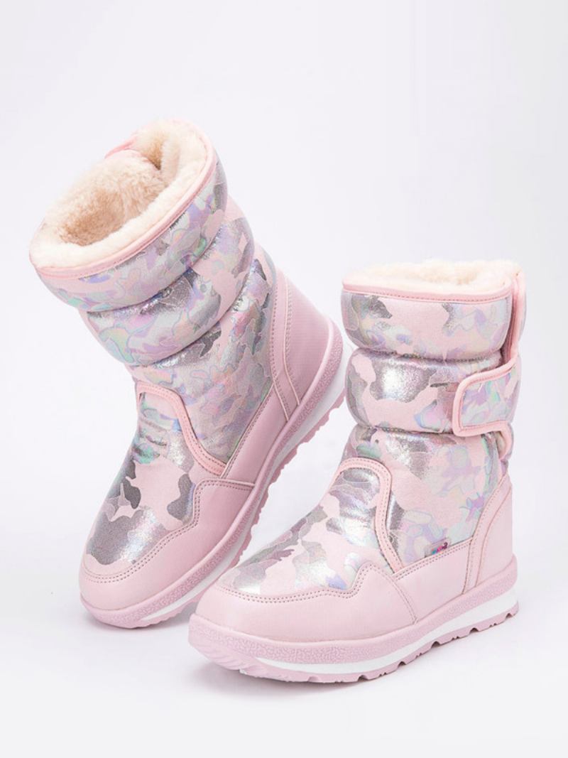 Botas Inverno Unissex Para Crianças Neve Quentes Com Bico Redondo - Rosa