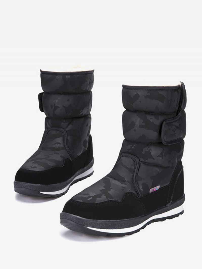 Botas Inverno Unissex Para Crianças Neve Quentes Com Bico Redondo - Preto