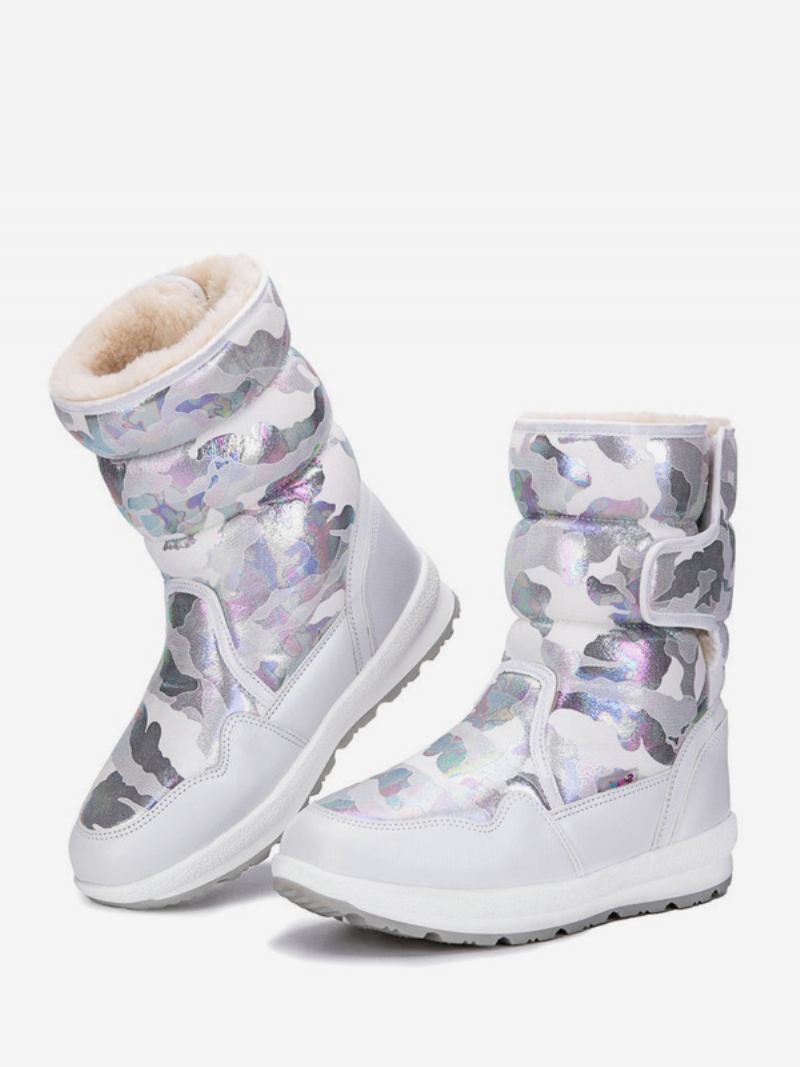 Botas Inverno Unissex Para Crianças Neve Quentes Com Bico Redondo - Branco