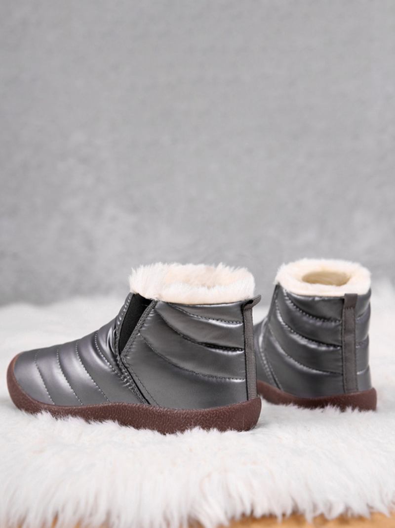 Botas Neve Infantis Unissex Com Bico Redondo E Forro Pelúcia Curto Inverno - Cinza