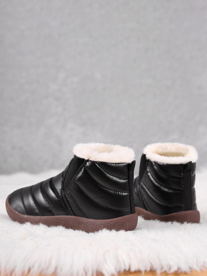 Botas Neve Infantis Unissex Com Bico Redondo E Forro Pelúcia Curto Inverno - Preto