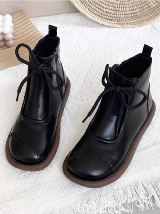 Botas Pretas Para Meninas Com Bico Redondo E Cadarço