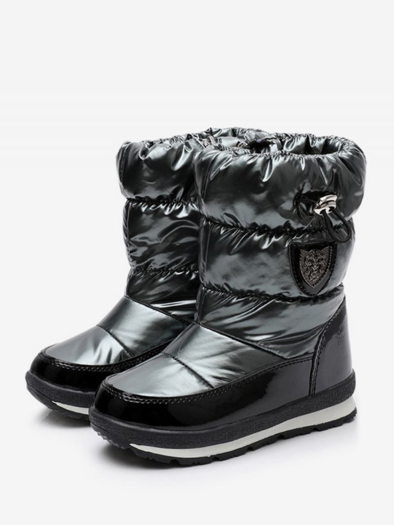 Sapatos Inverno Para Crianças Botas Neve Pretas Com Bico Redondo E Cordão