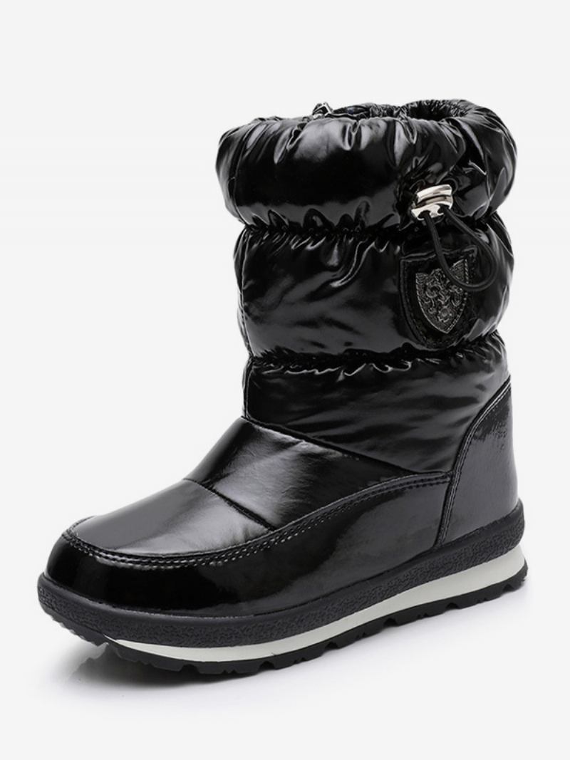 Sapatos Inverno Para Crianças Botas Neve Pretas Com Bico Redondo E Cordão - Preto