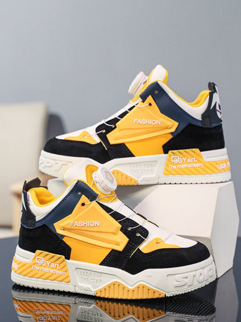 Sapatos Masculinos Couro Pu Geométrico Elegante - Amarelo