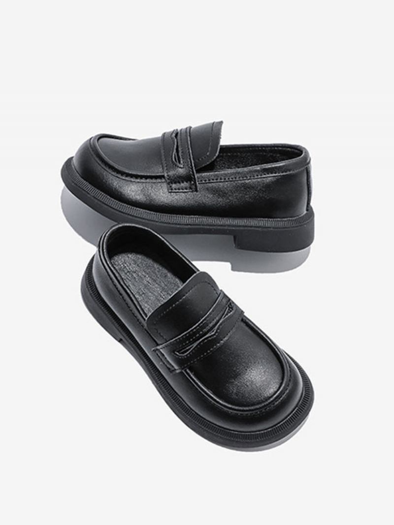 Sapatos Mocassins Masculinos Brancos Redondos Com Cadarço Em Festa Casuais Para Menino - Preto