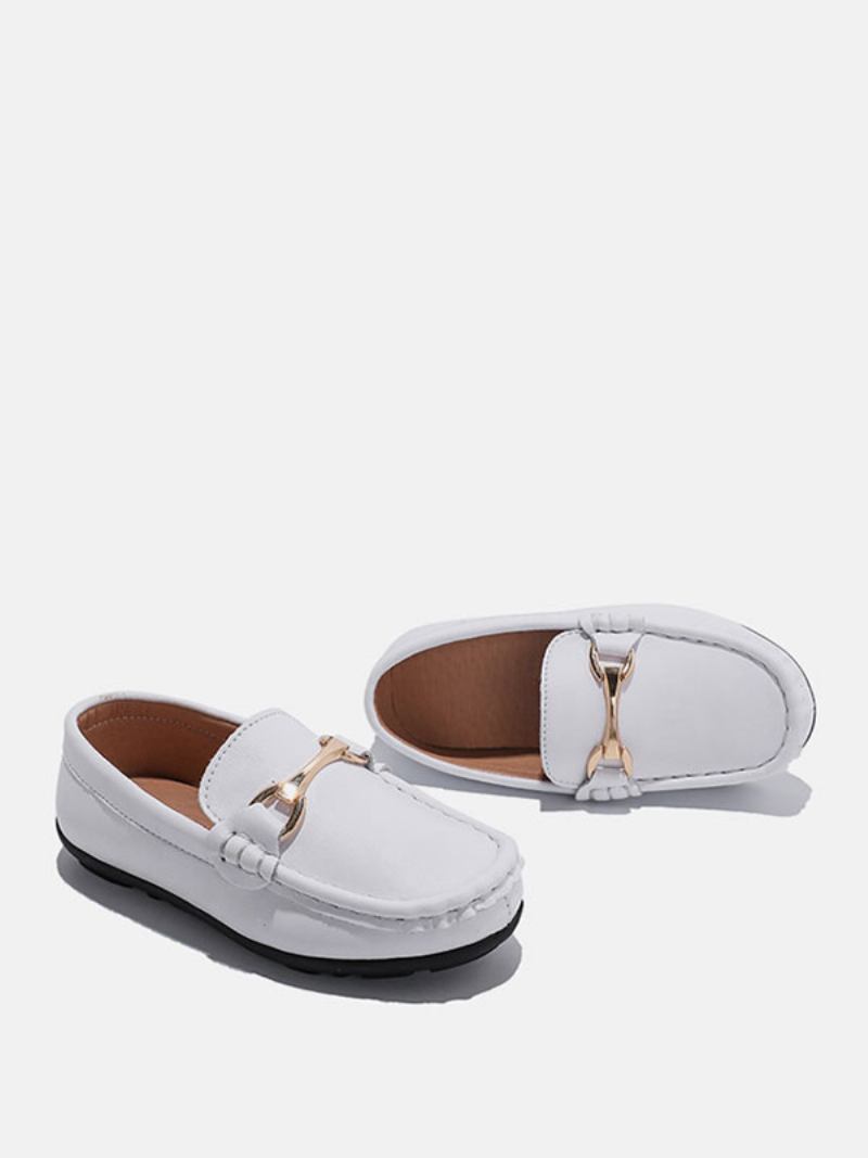 Sapatos Mocassins Masculinos Pretos Com Bico Redondo Deslizante Em Causais - Branco