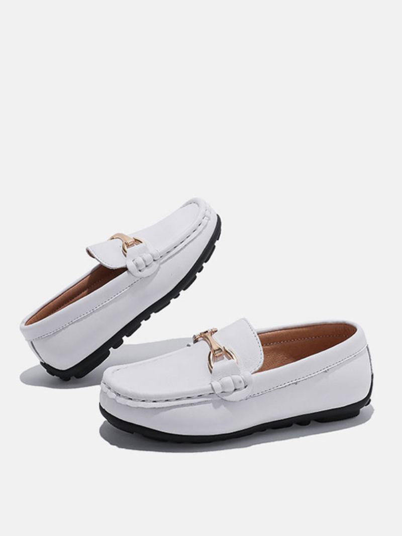 Sapatos Mocassins Masculinos Pretos Com Bico Redondo Deslizante Em Causais - Branco