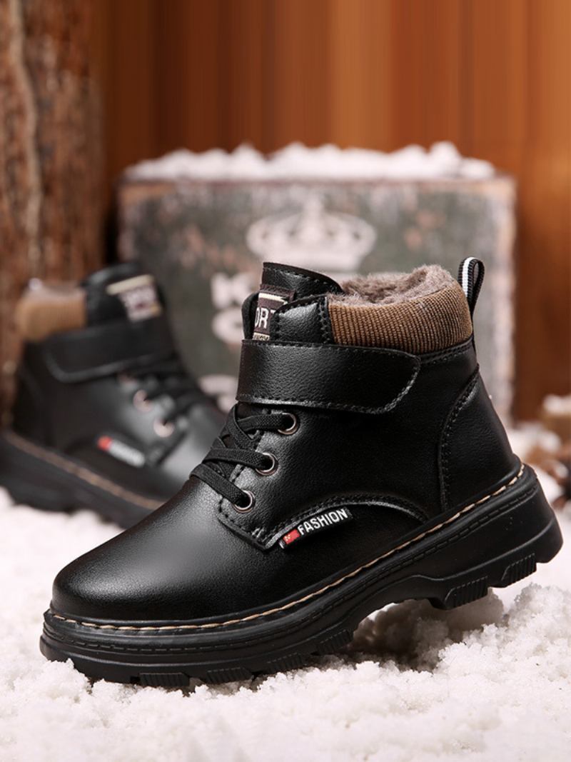 Sapatos Para Meninos Botas Neve Elegantes Com Cadarços - Preto