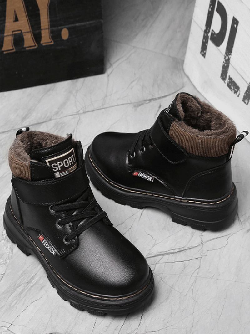 Sapatos Para Meninos Botas Neve Elegantes Com Cadarços - Preto