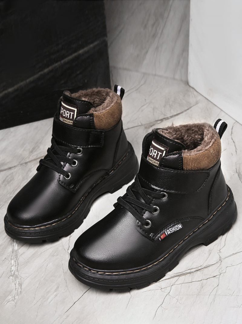 Sapatos Para Meninos Botas Neve Elegantes Com Cadarços - Preto