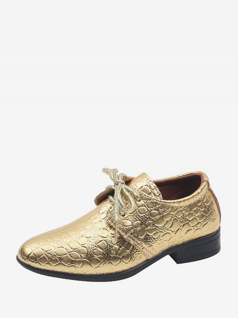 Sapatos Porta-anéis Com Bico Fino Dourado E Formais Para Menino